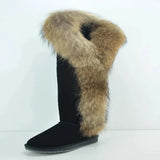 Genuine Fur Leather Knee Long Winter Snow Boots For Women