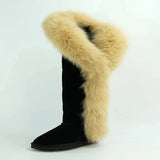 Genuine Fur Leather Knee Long Winter Snow Boots For Women