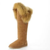 Genuine Fur Leather Knee Long Winter Snow Boots For Women