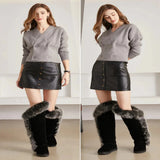 Genuine Fur Leather Knee Long Winter Snow Boots For Women