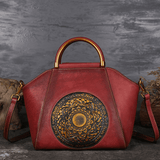 Genuine Embossed Leather Retro Handbag With Totem Pattern-Bags & Clutches-radekus