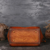 Genuine Embossed Leather Retro Handbag With Totem Pattern-Bags & Clutches-radekus