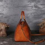 Genuine Embossed Leather Retro Handbag With Totem Pattern-Bags & Clutches-radekus