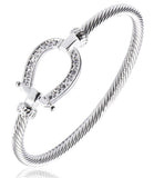 Horseshoe Silver Bracelet With Studded Cubic Zircon-Cuffs, Bracelets & Rings-radekus