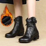Genuine Leather Winter Ankle Boot Shoes With Flower Design & Pattern-shoes-radekus