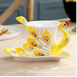 European Peacock Ceramic Coffee Tea Cup Set