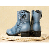 Genuine Leather Winter Ankle Boot Shoes With Flower Design & Pattern-shoes-radekus