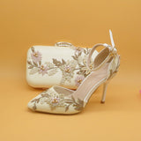 White Lace Flower Wedding Party Shoes With Matching Clutch Bags-Shoes Bags-radekus