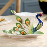European Peacock Ceramic Coffee Tea Cup Set