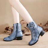 Genuine Leather Winter Ankle Boot Shoes With Flower Design & Pattern-shoes-radekus