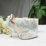 White Lace Flower Wedding Party Shoes With Matching Clutch Bags-Shoes Bags-radekus