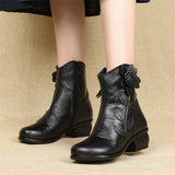 Genuine Leather Winter Ankle Boot Shoes With Flower Design & Pattern-shoes-radekus