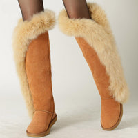 Genuine Fur Leather Knee Long Winter Snow Boots For Women