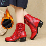 Genuine Leather Winter Ankle Boot Shoes With Flower Design & Pattern-shoes-radekus
