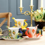 European Peacock Ceramic Coffee Tea Cup Set