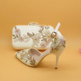 White Lace Flower Wedding Party Shoes With Matching Clutch Bags-Shoes Bags-radekus
