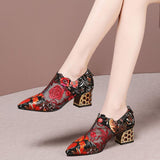 Mesh Pump Shoes Pointed Toe Embroidery Flower For Women