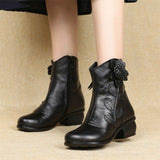 Genuine Leather Winter Ankle Boot Shoes With Flower Design & Pattern-shoes-radekus