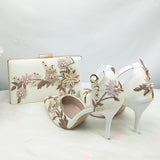 White Lace Flower Wedding Party Shoes With Matching Clutch Bags-Shoes Bags-radekus