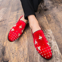 Red Velvet Loafers For Men