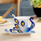 European Peacock Ceramic Coffee Tea Cup Set