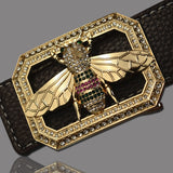 Leather Belt With Colorful Bee Buckle & Studded Semi Precious Stones-Belts-radekus