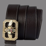 Leather Belt With Colorful Bee Buckle & Studded Semi Precious Stones-Belts-radekus