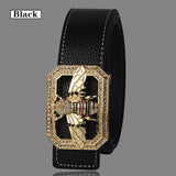 Leather Belt With Colorful Bee Buckle & Studded Semi Precious Stones-Belts-radekus