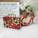 Designer Crystal Shoes With Matching Clutch Bag Set-Shoes Bags-radekus