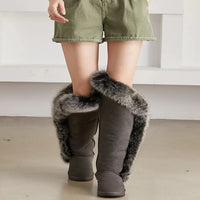 Genuine Fur Leather Knee Long Winter Snow Boots For Women