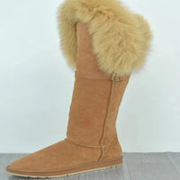 Genuine Fur Leather Knee Long Winter Snow Boots For Women