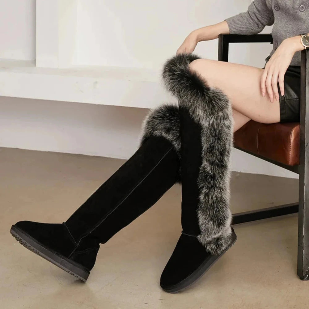 RoseMuse fur attach stretch long boots RoseMuse fur attach stretch