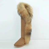 Genuine Fur Leather Knee Long Winter Snow Boots For Women