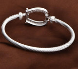 Horseshoe Silver Bracelet With Studded Cubic Zircon-Cuffs, Bracelets & Rings-radekus