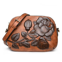 Embossed Rose Flower Vegan Leather Crossbody Shoulder Bags-Bags & Clutches-radekus