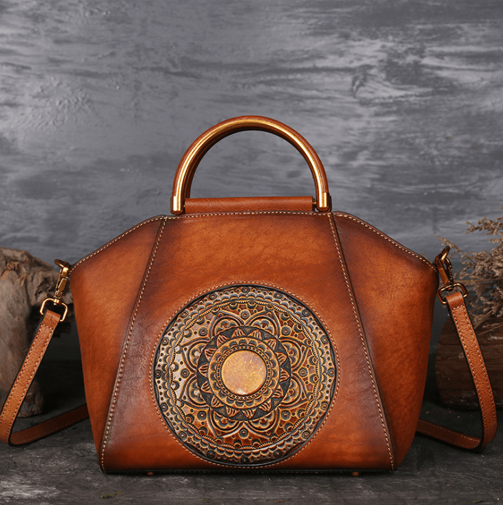 Genuine Embossed Leather Retro Handbag With Totem Pattern – radekus