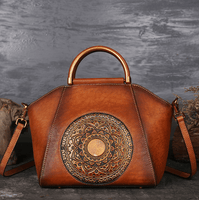 Genuine Embossed Leather Retro Handbag With Totem Pattern-Bags & Clutches-radekus