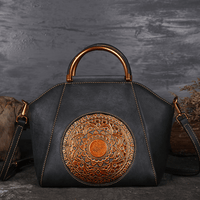 Genuine Embossed Leather Retro Handbag With Totem Pattern-Bags & Clutches-radekus