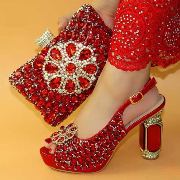 New Italian Shoes And Bag Set Fashion Shoes Bag With Rhinestones For Women  Party