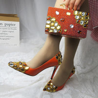Designer Crystal Shoes With Matching Clutch Bag Set-Shoes Bags-radekus
