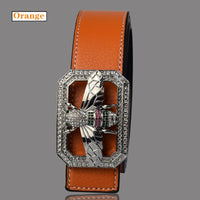 Leather Belt With Colorful Bee Buckle & Studded Semi Precious Stones-Belts-radekus