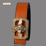 Leather Belt With Colorful Bee Buckle & Studded Semi Precious Stones-Belts-radekus