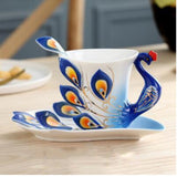 European Peacock Ceramic Coffee Tea Cup Set