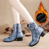 Genuine Leather Winter Ankle Boot Shoes With Flower Design & Pattern-shoes-radekus