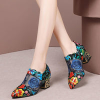 Mesh Pump Shoes Pointed Toe Embroidery Flower For Women