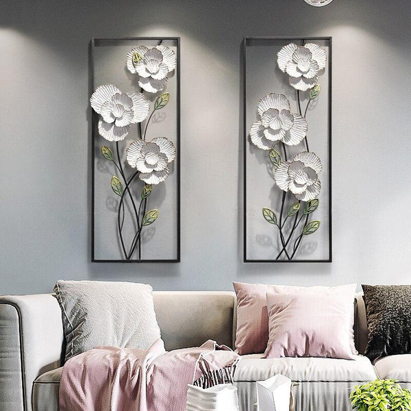 White Magnolia Flowers 3D Wall Hanging Decor Mural Pair-radekus