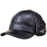 Winter Leather Bomber Hat with Ear Flaps