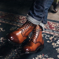 Brown PU leather boots