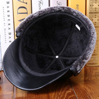 Winter Leather Bomber Hat with Ear Flaps