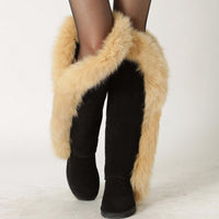 Genuine Fur Leather Knee Long Winter Snow Boots For Women